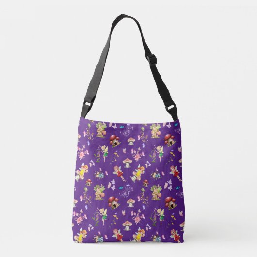 Paarse Fairy Mushroom Theme Gepersonaliseerd Crossbody Tas (Achterkant)