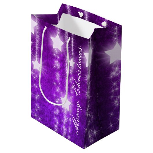 Paarse Falling Stars Holiday Gift Bag Medium Cadeauzakje (Voorkant Gekanteld)