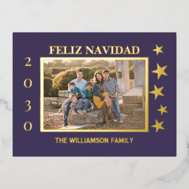 Paarse familie foto Feliz Navidad Gold Foil Folie Feestdagen Briefkaart