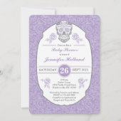 Paarse Fancy Damask Skull Baby shower Uitnodiging (Voorkant)