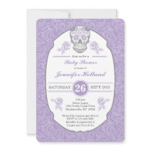 Paarse Fancy Damask Skull Baby shower Uitnodiging