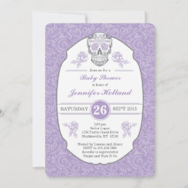 Paarse Fancy Damask Skull Baby shower Uitnodiging