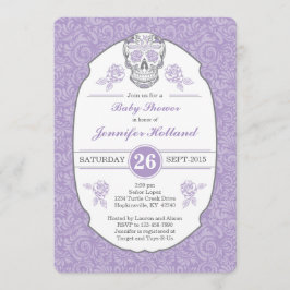Paarse Fancy Damask Skull Baby shower Uitnodiging