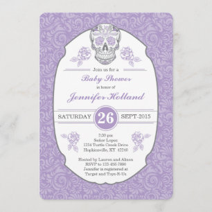 Paarse Fancy Damask Skull Baby shower Uitnodiging