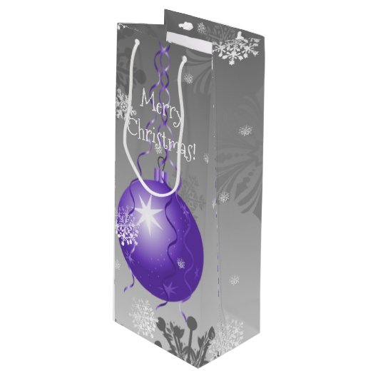 Paarse Fancy kerstsiertas met cadeau Wijn Cadeautas (Voorkant Gekanteld)