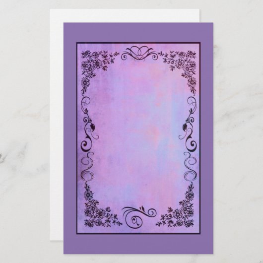 Paarse Fancy Lijst op een lavendelachtergrond Briefpapier (Voorkant / Achterkant)