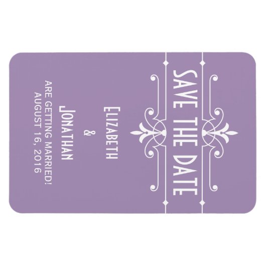 Paarse Fancy Ornamental Save the Date Magnet Magneet (Horizontaal)