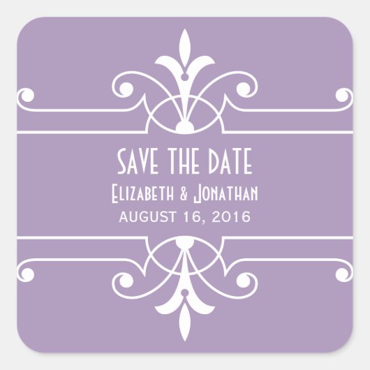 Paarse Fancy Ornamental Save the Date Stickers (Voorkant)