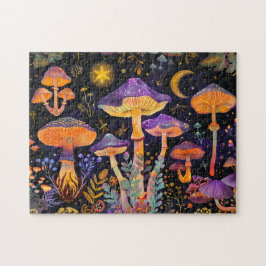 Paarse Fantasie Paddenstoelen Onder Sterrenlicht Legpuzzel