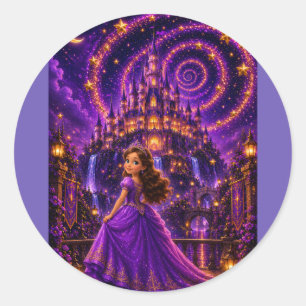 Paarse Fantasie Prinsessen Kasteel Kunst Magisch Ronde Sticker