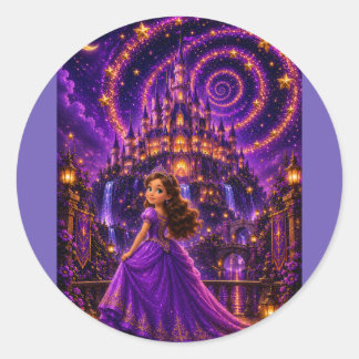 Paarse Fantasie Prinsessen Kasteel Kunst | Magisch Ronde Sticker