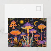 Paarse fantasiepaddenstoelen onder sterrenlicht briefkaart (Voorkant / Achterkant)