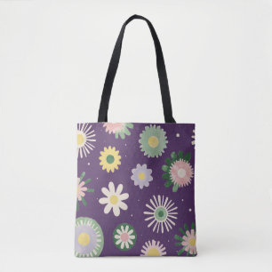Paarse Fantasievolle Bloemmotief Boodschappentas Tote Bag