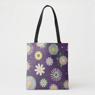 Paarse Fantasievolle Bloemmotief Boodschappentas Tote Bag