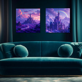 Paarse Fantasy Castle Print Set van 2