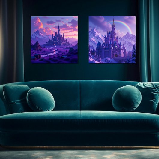 Paarse Fantasy Castle Print Set van 2