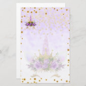 Paarse Fantasy en Golden Stars Unicorn Briefpapier (Voorkant / Achterkant)
