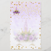 Paarse Fantasy en Golden Stars Unicorn Briefpapier (Voorkant)