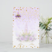 Paarse Fantasy en Golden Stars Unicorn Briefpapier (Staand voorkant)
