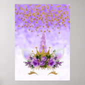 Paarse Fantasy en Golden Stars Unicorn Poster (Voorkant)