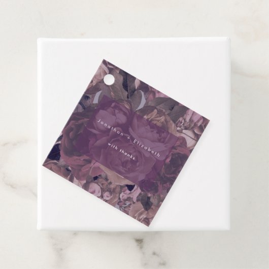 Paarse Fantasy Floral Roos Bedankjes Labels (In situ)