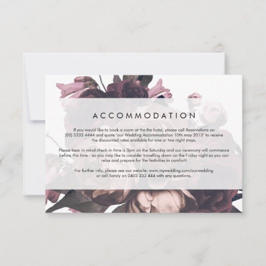 Paarse Fantasy Floral Roos Wedding Detail-kaart RSVP Kaartje (Voorkant)