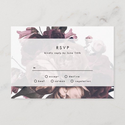 Paarse Fantasy Floral Roos Wedding RSVP-kaart RSVP Kaartje (Voorkant)
