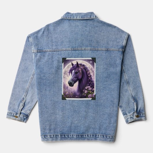 Paarse Fantasy Maan Paard, Denim Jacket (Achterkant)