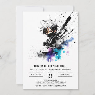 Paarse Fantasy Ninja Boy Digitale Verjaardag Kaart