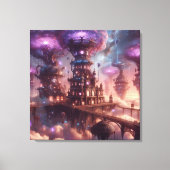 Paarse Fantasy Steampunk Stad Canvas Afdruk (Voorkant)