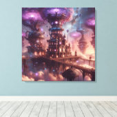 Paarse Fantasy Steampunk Stad Canvas Afdruk (Insitu (Houten vloer))