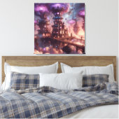 Paarse Fantasy Steampunk Stad Canvas Afdruk (Insitu (Slaapkamer))