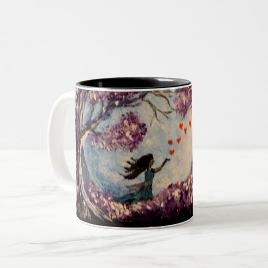 Paarse Fantasy Tweekleurige Koffiemok (Voorkant links)