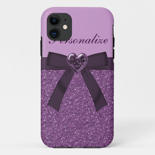 Paarse Faux Bow, Glitter & Heart Jewel Case-Mate iPhone Case (Achterkant)
