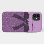 Paarse Faux Bow, Glitter & Heart Jewel Case-Mate iPhone Case (Achterkant (horizontaal))