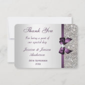 Paarse Faux Bow Silver Sequins Diamond Dank u Bedankkaart (Achterkant)