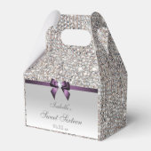 Paarse Faux Bow Silver Sequins Sweet 16 Bedankdoosjes (Voorkant Zijde)