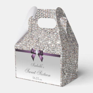 Paarse Faux Bow Silver Sequins Sweet 16 Bedankdoosjes