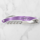 Paarse Faux Brushed Metal Monogram Script Kurkentrekker (Achterkant)