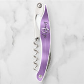 Paarse Faux Brushed Metal Monogram Script Kurkentrekker (Voorkant)