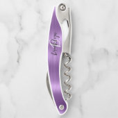 Paarse Faux Brushed Metal Monogram Script Kurkentrekker (Achterkant)