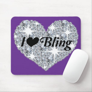 Paarse Faux Diamond 'I Love Bling Heart' Muismat