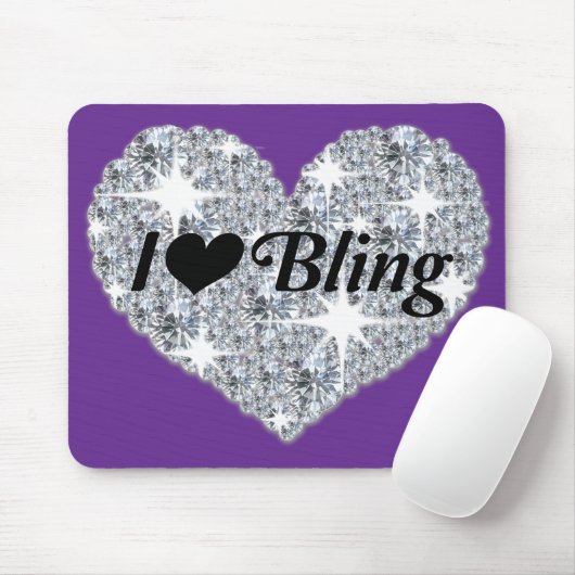 Paarse Faux Diamond 'I Love Bling Heart' Muismat (Met muis)