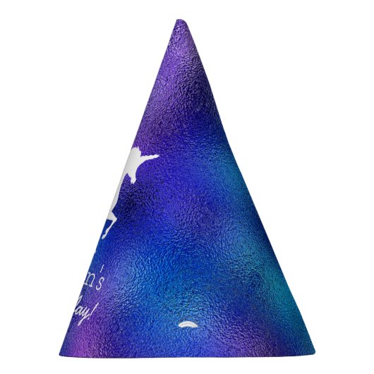 Paarse Faux Foil Unicorn Silhouette Girls Birthday Feesthoedjes (Rechts)