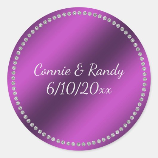 Paarse Faux Folie Bruiloft Sticker (Voorkant)