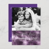 Paarse Faux Folie Glamor Chic sparen de Datum Foto Aankondigingskaart (Voorkant / Achterkant)