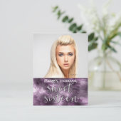 Paarse Faux Folie Glamor Foto Sweet 16 Aankondigingskaart (Staand voorkant)
