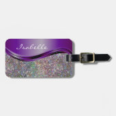 Paarse Faux Glitter Bling Personalized Rainbow Bagagelabel (Voorkant horizontaal)