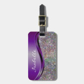 Paarse Faux Glitter Bling Personalized Rainbow Bagagelabel (Voorkant verticaal)