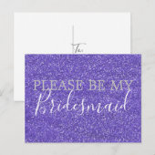 Paarse faux glitter bruidsmeisje voorstel uitnodiging briefkaart (Voorkant / Achterkant)
